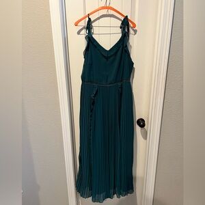 Teal Blue green Pleated Maxi Dress with Spaghetti Straps for Weddings